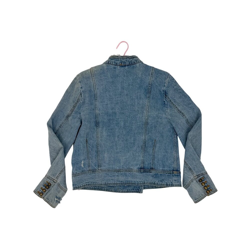 RARE Free People Military Denim Jacket L| Coastal Cowgirl Grunge Boho Streetwear - Picture 15 of 16